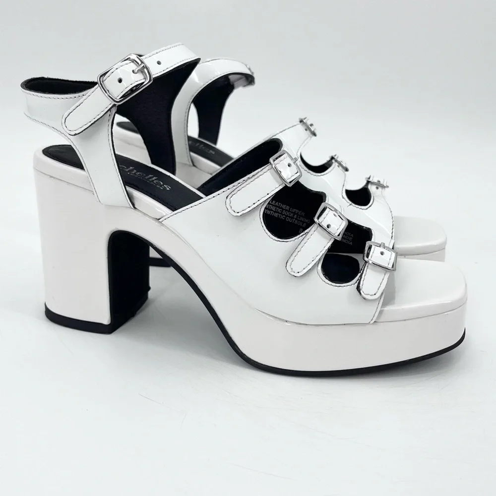 NEW Seychelles Loosen Buckled Up White Patent Leather 90s Platform Sandals 8.5